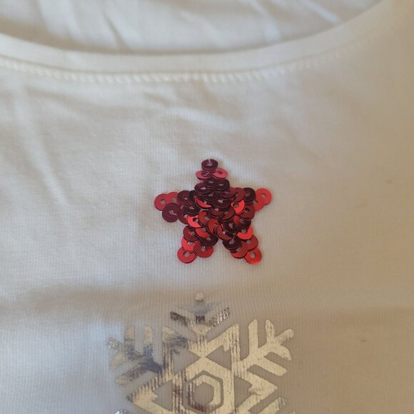 Lands End Womens Long Sleeve Christmas Tree Snowflake Design Sm  Sequin - Picture 6 of 7